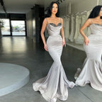 Vestido de Baile Sereia Prateado Cinzento com Alças Finas e Lantejoulas