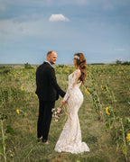 Bmbridal Long Sleeves Lace Mermaid Wedding Dress Boho Bridal Gown