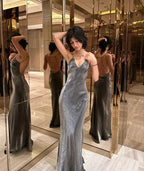 Vestido Comprido de Festa Novo Estilo com Decote em V, Vestido de Baile da Moda Y7389