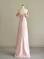 Vestido largo rosa para fiesta formal con hombros descubiertos y cuentas Y8049