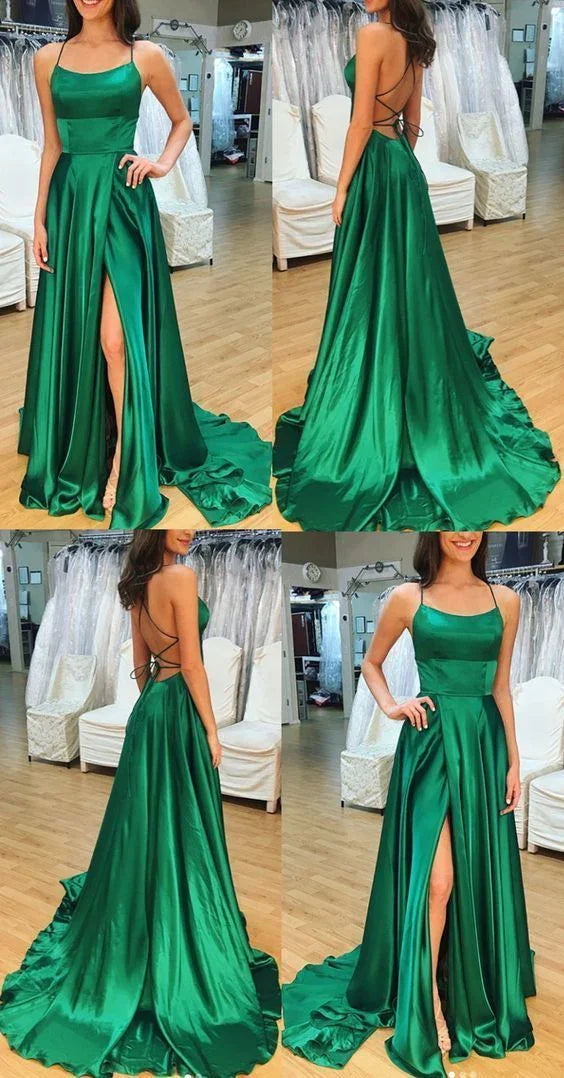 Vestido de fiesta formal de satén con tirantes finos y espalda descubierta Y184