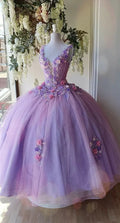 Vestido Longo de Baile em Tule Princesa com Flor, Vestidos de Baile de Debutante Y4372