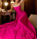 Vestido de noche de línea A de moda, vestido de fiesta de satén rosa intenso Y7717