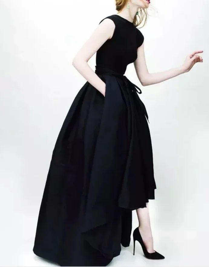 Vestido de fiesta negro seductor vestido encantador bonito vestido sencillo de noche vestido formal de fiesta con cuello redondo S19670