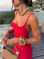 Vestido largo de noche rojo sirena sexy sin espalda vestido largo de gala Y7865