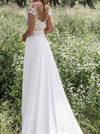 Lace Short Sleeve Wedding Dress With Slit Elegant Bridal Gown