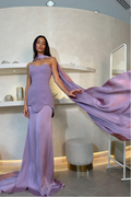 Halter Sleeveless Long Mermaid Prom Dress With Pleated Skirt