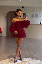 Spaghetti Strap Long Sleeves A Line Prom Dress With Beading