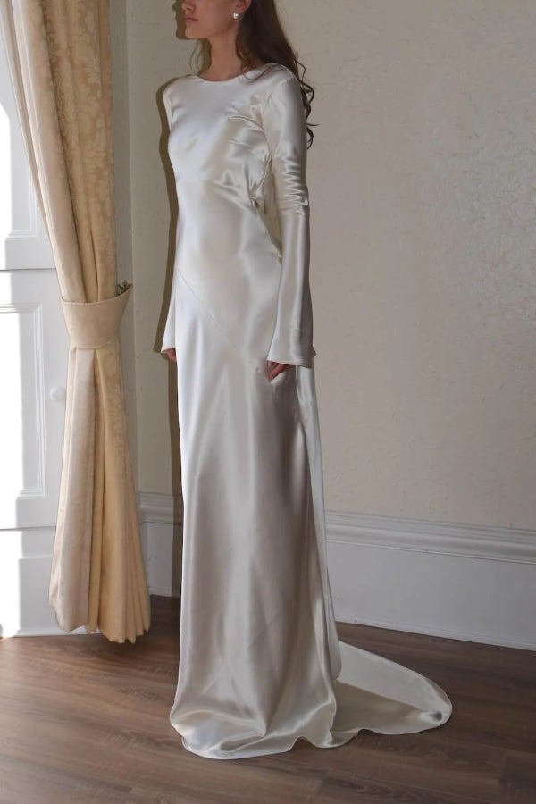 Robe longue Pearl Eden à col châle ouvert avec dos en satin