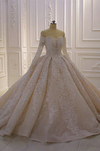 Stunning Ball Gown Wedding Dress With Off The Shoulder Sleeves And Lace Applique