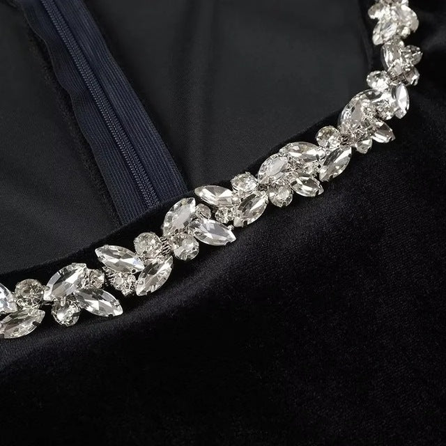Abito in velluto a coste con perle TARUXY per donna, manica lunga, nero, aderente, formale, elegante, retrò, da sera, per feste, donna