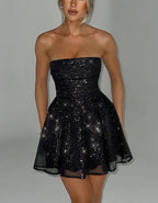Sexy Mesh Doppelschicht Ärmelloses Kleid Frauen Reißverschluss Enge Rüschen Glänzende Mini Weibliche Elegante Party Club Abendkleid 