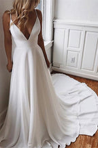 Spaghetti Strap Lace Chiffon Wedding Dress For Elegant Brides
