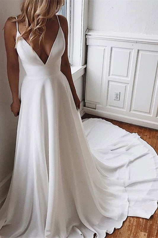 Spaghetti Strap Lace Chiffon Wedding Dress For Elegant Brides