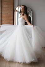 Spaghetti Straps Tulle Long Wedding Dress With Delicate Details
