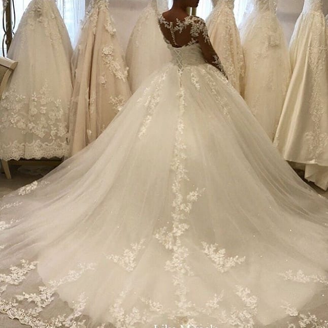 Beautiful Appliques A Line Bateau Long Sleeves Wedding Dress Tulle Lace Ruffles