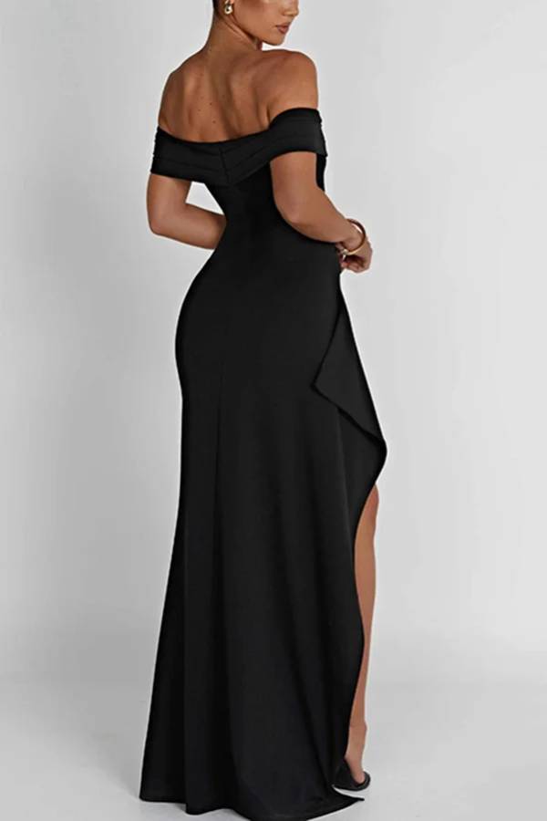Robe longue sexy à épaule dénudée avec fente haute