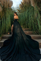 Black Off The Shoulder Lace Prom Dress A Line Floor Length Chiffon