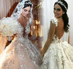 Modest Backless Floor Length Princess Wedding Dress With Lace Appliques