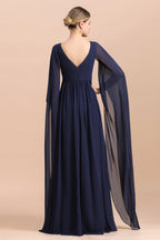 BMbridal Navy Long Sleeve Chiffon Mother Of the Bride Dress With Ruffles Online