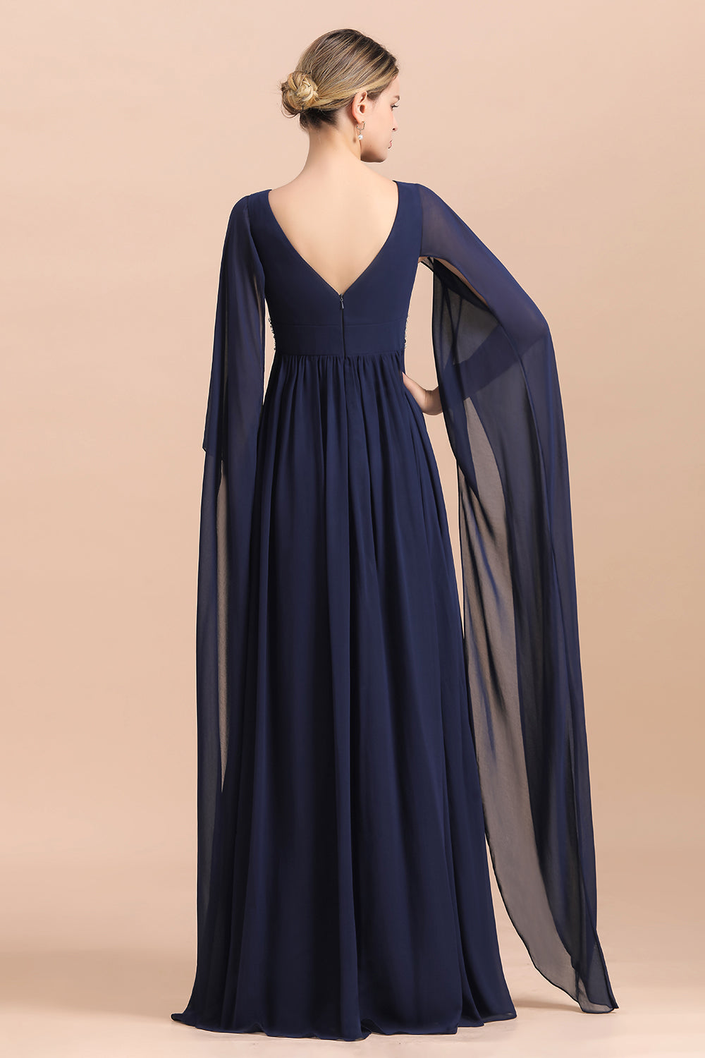 BMbridal Navy Long Sleeve Chiffon Mother Of the Bride Dress With Ruffles Online