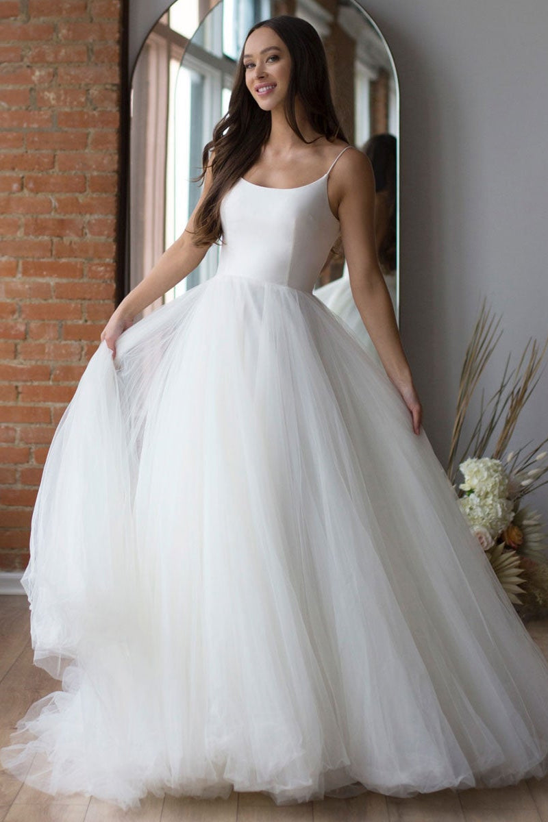 Spaghetti Straps Tulle Long Wedding Dress With Delicate Details