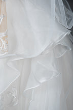 Chic Ruffled Ball Gown Long Sleeve Wedding Dress With Lace Appliques