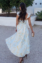 Baroque Floral Sweetest Ruffle Back Smocked Corset Midi Dress