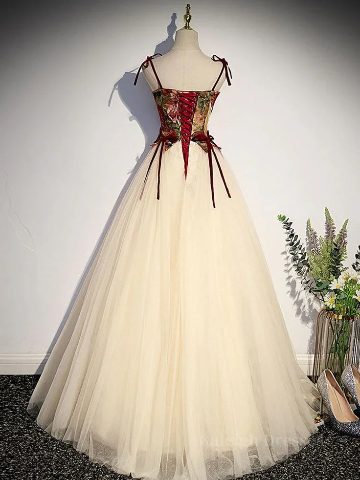 Vestido Vintage de Tule Comprido em Linha A para Baile com Alças Finas Vestido de Noite Vestido de Gala Y7662