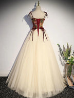Vestido Vintage de Tule Comprido em Linha A para Baile com Alças Finas Vestido de Noite Vestido de Gala Y7662