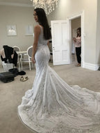 Romantic Strapless Long Mermaid Wedding Dress With Sequins And Train