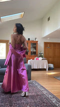 Splendido abito da sera lungo rosa a linea ad A con perline Y7532