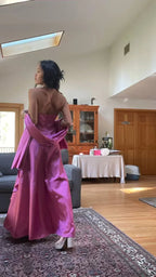 Splendido abito da sera lungo rosa a linea ad A con perline Y7532
