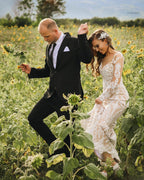 Bmbridal Long Sleeves Lace Mermaid Wedding Dress Boho Bridal Gown