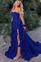 Strapless Long Mermaid Prom Dress With Split Appliques Custom Colors And Sizes