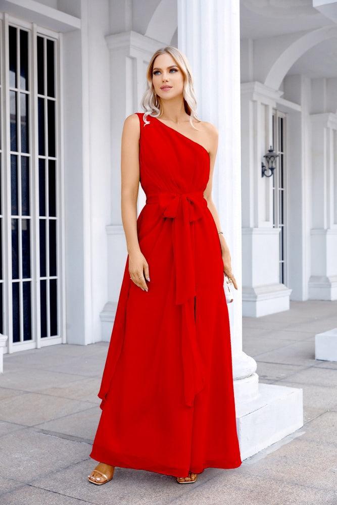 Ladies Chiffon One Shoulder Bridesmaid Evening Dress Wedding Party Evening Dress 28133