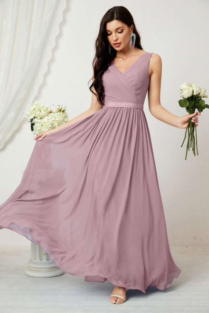 Abiti lunghi da damigella in chiffon da donna, linea a, senza maniche, abito formale da ballo per serata, abiti per festa di ritorno a casa 2808