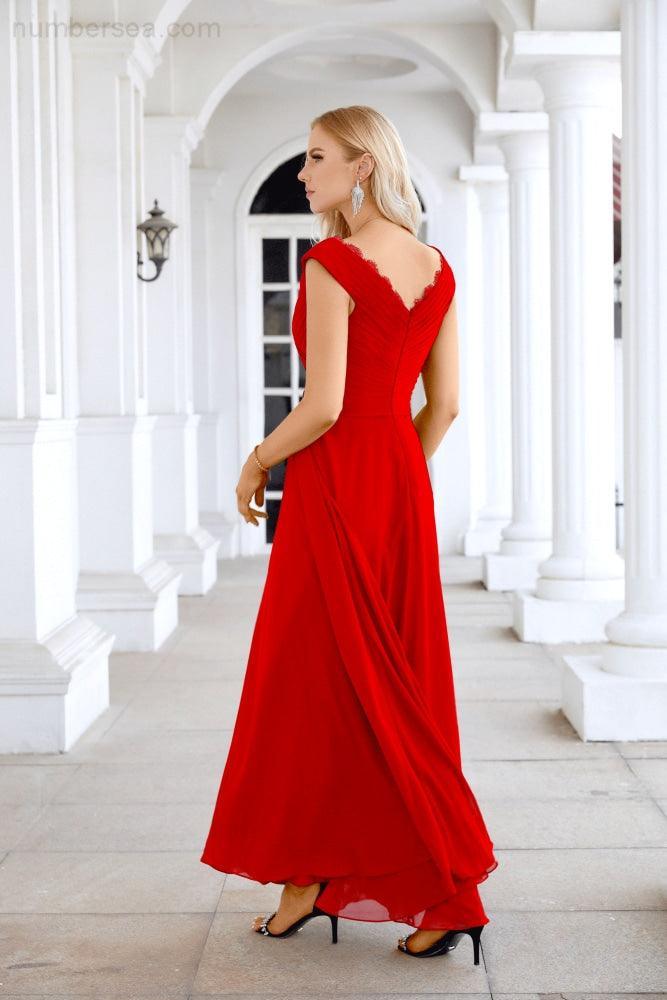 Ladies Chiffon V Neck Sleeveless Floor Length Bridesmaid Evening Dress Wedding Party Evening Dress 28126
