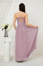 Neck Bridesmaid Dresses Chiffon Long Spaghetti A-line Formal Prom Gown for Wedding Party Evening 2801