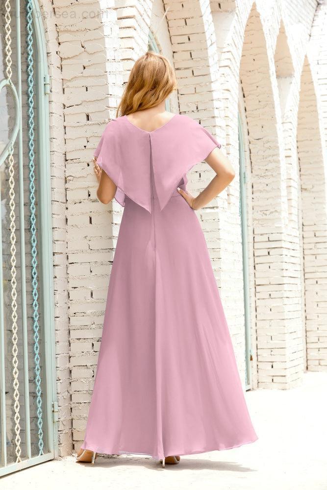Mother of The Bride Dresses Plus Size V-Neck Floor Length Formal Prom Dress for Wedding Guest 28020