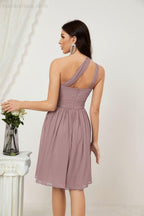 Women Chiffon Short One Shoulder Bridesmaid Dress Formal Dresses for Party Homecoming  2804