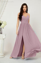 Neck Bridesmaid Dresses Chiffon Long Spaghetti A-line Formal Prom Gown for Wedding Party Evening 2801