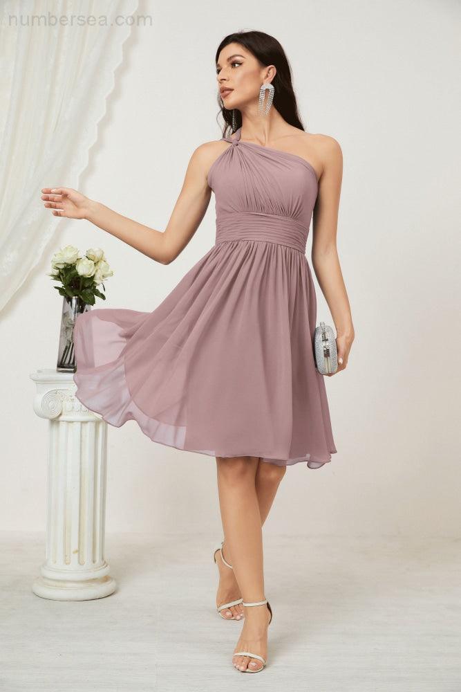 Women Chiffon Short One Shoulder Bridesmaid Dress Formal Dresses for Party Homecoming  2804