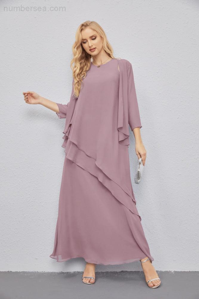 Abito da Sposa Madre con Cardigan Leggero Aperto Davanti Abito da Cerimonia Elegante 28081