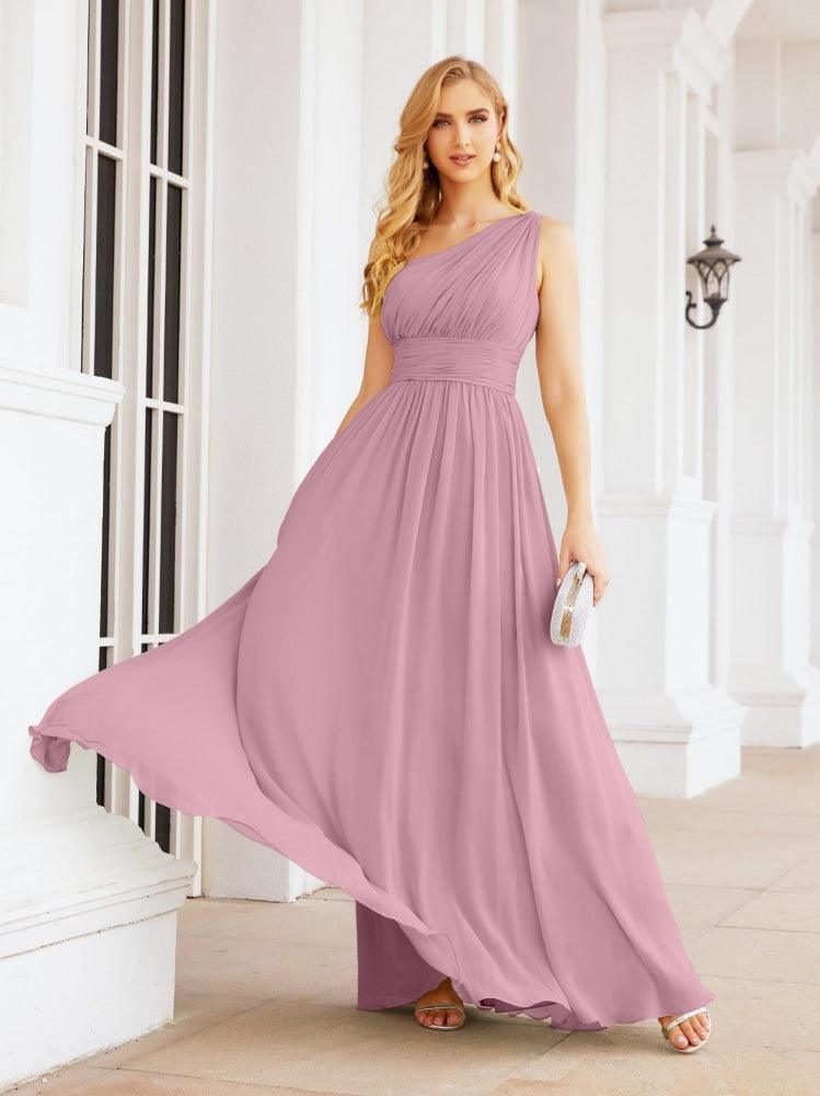 One Shoulder Bridesmaid Dresses Long Maxi Formal Evening Party Prom Gowns 28061