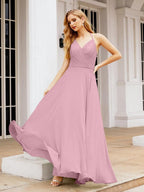 Halter Chiffon Bridesmaid Dresses Wedding Appare Sleeveless Formal Prom Dress with Ruffled Back 28035