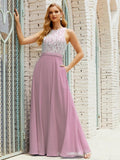 Vestido de Dama de Honra em Renda Comprimento ao Chão Vestidos de Noite com Bolsos 28017