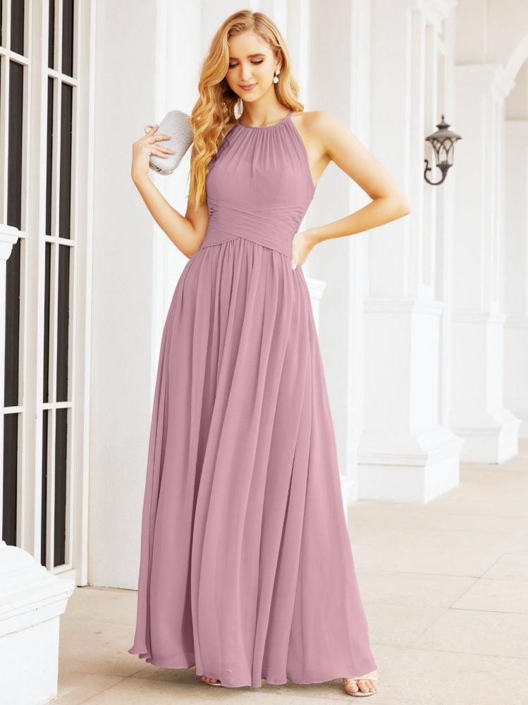 Sleeveless Bridesmaid Dresses Long Prom Gown Zipper with Keyhole Back 28056