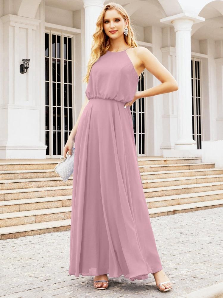 Numbersea Vestidos compridos de dama de honor com alças Vestido formal em linha A para jovens 28029