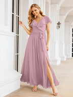 Bridesmaid Dresses with Flutter Sleeves Formal Evening Party Prom Gowns 28044